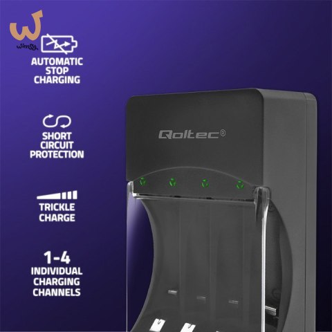 QOLTEC ŁADOWARKA DO AKUMULATORKÓW NI-MH TYPU R03/AAA R06/AA | 300MA QOLTEC ŁADOWARKA DO AKUMULATORKÓW NI-MH TYPU R03/AAA R06/AA | 300MA