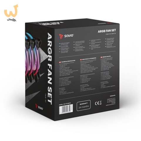 SAVIO ZESTAW 4 WENTYLATORÓW ARGB 120 MM WRAZ Z KONTROLEREM ORAZ PILOTEM FAN-01 WHITE SAVIO ZESTAW 4 WENTYLATORÓW ARGB 120 MM WRAZ Z KONTROLEREM ORAZ PILOTEM FAN-01 WHITE