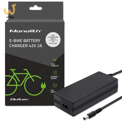 QOLTEC ŁADOWARKA DO BATERII ROWERU ELEKTRYCZNEGO 36V | 42V | 2A | 5.5*2.1 QOLTEC ŁADOWARKA DO BATERII ROWERU ELEKTRYCZNEGO 36V | 42V | 2A | 5.5*2.1