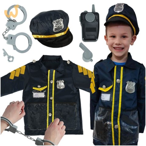 Kostium strój karnawałowy przebranie policjant kajdanki czapka zestaw 3-8 lat Kostium strój karnawałowy przebranie policjant kajdanki czapka zestaw 3-8 lat