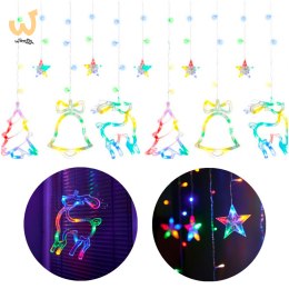 Lampki LED kurtyna renifer dzwonek mix świąteczne choinkowe 2,5m 138LED multikolor 8 trybów świecenia IP44