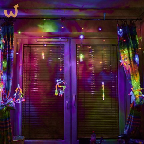 Lampki LED kurtyna renifer dzwonek mix świąteczne choinkowe 2,5m 138LED multikolor 8 trybów świecenia IP44 Lampki LED kurtyna renifer dzwonek mix świąteczne choinkowe 2,5m 138LED multikolor 8 trybów świecenia IP44