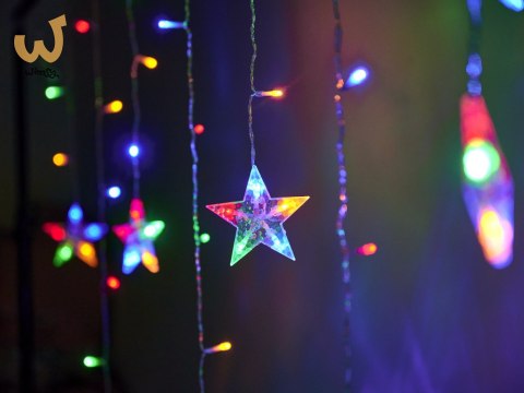 Lampki LED kurtyna renifer dzwonek mix świąteczne choinkowe 2,5m 138LED multikolor 8 trybów świecenia IP44 Lampki LED kurtyna renifer dzwonek mix świąteczne choinkowe 2,5m 138LED multikolor 8 trybów świecenia IP44
