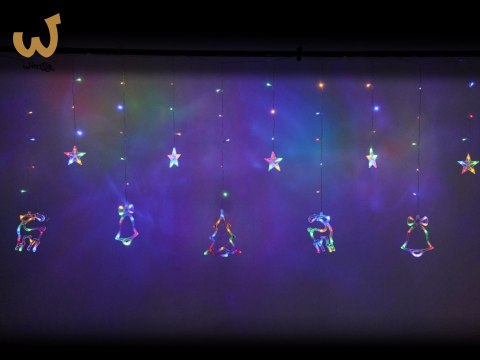 Lampki LED kurtyna renifer dzwonek mix świąteczne choinkowe 2,5m 138LED multikolor 8 trybów świecenia IP44 Lampki LED kurtyna renifer dzwonek mix świąteczne choinkowe 2,5m 138LED multikolor 8 trybów świecenia IP44