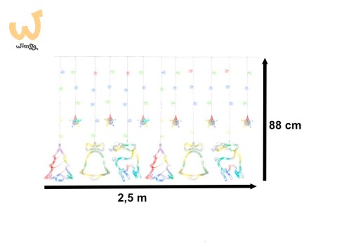 Lampki LED kurtyna renifer dzwonek mix świąteczne choinkowe 2,5m 138LED multikolor 8 trybów świecenia IP44 Lampki LED kurtyna renifer dzwonek mix świąteczne choinkowe 2,5m 138LED multikolor 8 trybów świecenia IP44