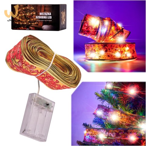 Wstążka ozdobna taśma LED 10m 100LED lampki choinkowe ozdoba świąteczna multikolor na baterie Wstążka ozdobna taśma LED 10m 100LED lampki choinkowe ozdoba świąteczna multikolor na baterie