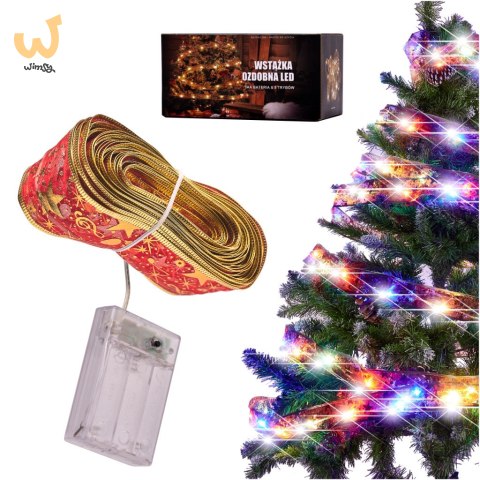 Wstążka ozdobna taśma LED 10m 100LED lampki choinkowe ozdoba świąteczna multikolor na baterie Wstążka ozdobna taśma LED 10m 100LED lampki choinkowe ozdoba świąteczna multikolor na baterie