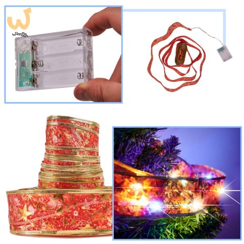 Wstążka ozdobna taśma LED 10m 100LED lampki choinkowe ozdoba świąteczna multikolor na baterie Wstążka ozdobna taśma LED 10m 100LED lampki choinkowe ozdoba świąteczna multikolor na baterie