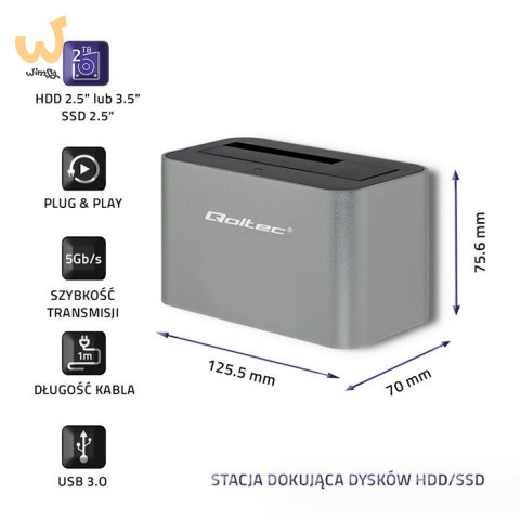 QOLTEC STACJA DOKUJĄCA HDD/SSD | 2.5"/3.5" SATA | USB 3.0 QOLTEC STACJA DOKUJĄCA HDD/SSD | 2.5"/3.5" SATA | USB 3.0