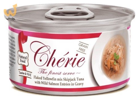 Cherie Karma w puszce dla kota MIKS TUŃCZYKA Z DZIKIM ŁOSOSIEM W SOSIE,80g Cherie Karma w puszce dla kota MIKS TUŃCZYKA Z DZIKIM ŁOSOSIEM W SOSIE,80g