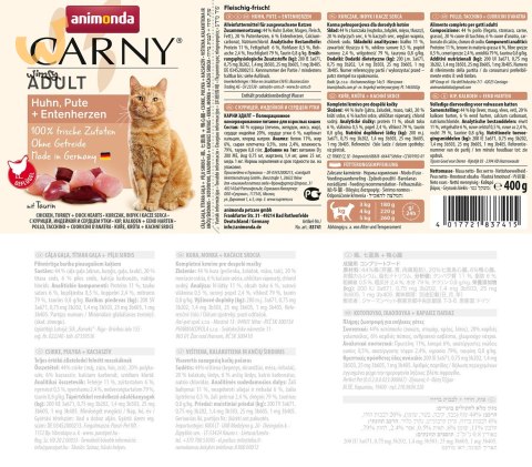 ANIMONDA Carny Adult kurczak, indyk, kacze serca - mokra karma dla kota - 400g ANIMONDA Carny Adult kurczak, indyk, kacze serca - mokra karma dla kota - 400g