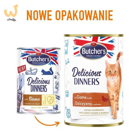BUTCHER'S Delicious Dinners Kawałki z dziczyzną w galaretce - mokra karma dla kota - 400 g BUTCHER'S Delicious Dinners Kawałki z dziczyzną w galaretce - mokra karma dla kota - 400 g