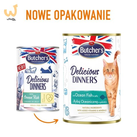 BUTCHER'S Delicious dinners Kawałki z rybą morską w galaretce - mokra karma dla kota - 400 g BUTCHER'S Delicious dinners Kawałki z rybą morską w galaretce - mokra karma dla kota - 400 g