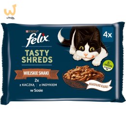 FELIX Tasty Shreds z kaczką i indykiem - mokra karma dla kota - 4x 80g