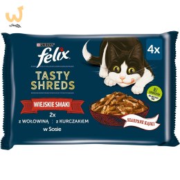 FELIX Tasty Shreds z wołowiną i kurczakiem - mokra karma dla kota - 4x 80g