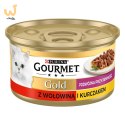 GOURMET GOLD Wołowina z kurczakiem mix kawałków na parze i w sosie - mokra karma dla kota - 85 g