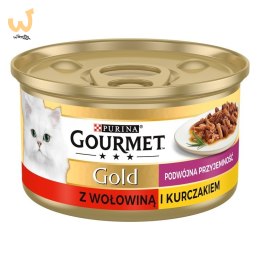 GOURMET GOLD Wołowina z kurczakiem mix kawałków na parze i w sosie - mokra karma dla kota - 85 g