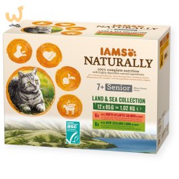 IAMS Naturally Senior zestaw smaków morskch i mięsnych 12x85g kot