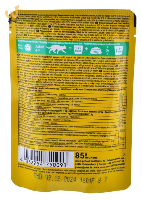 JOSERA Pate: kaczka i kurczak z pietruszką - mokra karma dla dorosłego kota - 85g JOSERA Pate: kaczka i kurczak z pietruszką - mokra karma dla dorosłego kota - 85g