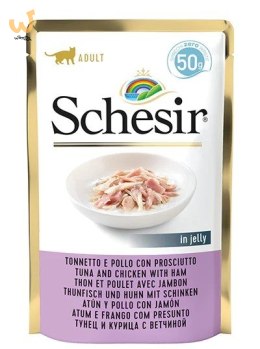 SCHESIR dla kotów Single Dish Tuńczyk z Kurczakiem i Szynką 50g