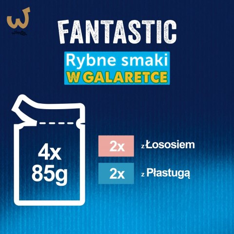 FELIX Fantastic Łosoś w galaretce + Gładzica w galaretce - saszetki dla kota - 4x85g FELIX Fantastic Łosoś w galaretce + Gładzica w galaretce - saszetki dla kota - 4x85g
