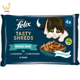 FELIX Tasty Shreds z łososiem i tuńczykiem - mokra karma dla kota - 4x 80g