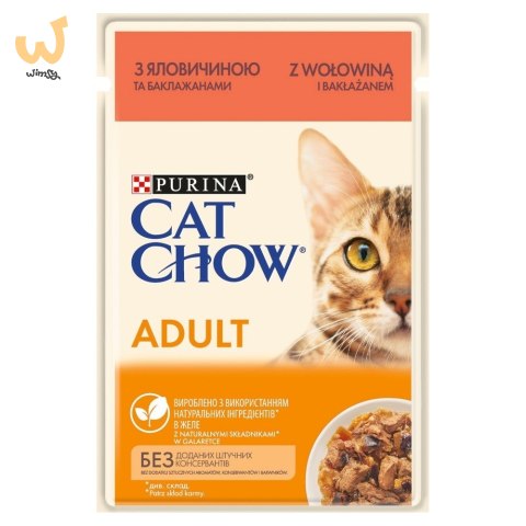 Purina CAT CHOW ADULT Wołowina i Bakłażan w galaretce - mokra karma dla kota - saszetka 85 g Purina CAT CHOW ADULT Wołowina i Bakłażan w galaretce - mokra karma dla kota - saszetka 85 g