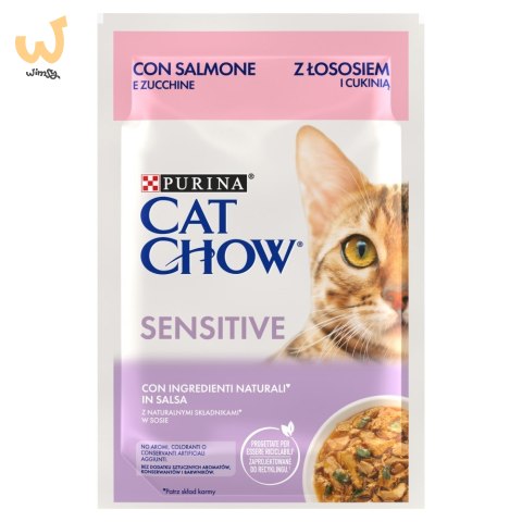 Purina Cat Chow Sensitive z łososiem i cukinią w sosie - mokra karma dla kota - 85 g Purina Cat Chow Sensitive z łososiem i cukinią w sosie - mokra karma dla kota - 85 g