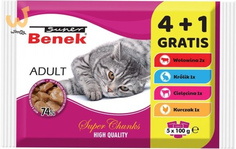 SUPER BENEK Adult - mokra karma dla kota - 4+1 100 g GRATIS! SUPER BENEK Adult - mokra karma dla kota - 4+1 100 g GRATIS!