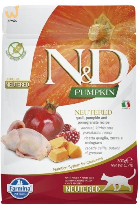 FARMINA N&D Pumpkin Cat Quail and Pomegranate Neutered Adult - sucha karma dla kota - 300 g FARMINA N&D Pumpkin Cat Quail and Pomegranate Neutered Adult - sucha karma dla kota - 300 g
