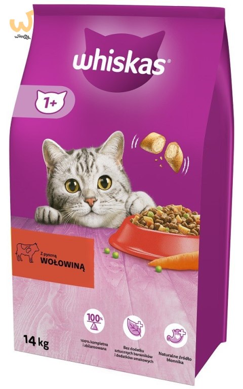 WHISKAS z Pyszną Wołowiną - sucha karma dla kota powyżej 1 roku życia - 14 kg WHISKAS z Pyszną Wołowiną - sucha karma dla kota powyżej 1 roku życia - 14 kg