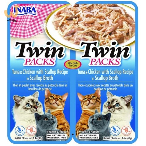 INABA Cat Twin Tuńczyk&Kurczak przegrzebki - Przysmak dla kotów - 2x40g INABA Cat Twin Tuńczyk&Kurczak przegrzebki - Przysmak dla kotów - 2x40g
