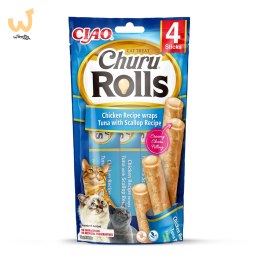 INABA Churu Rolls Tuńczyk z przegrzebkami - przysmak dla kota - 4x10 g