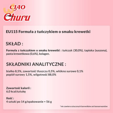 INABA Churu Tuńczyk z krewetkami - przysmak dla kota - 4x14 g INABA Churu Tuńczyk z krewetkami - przysmak dla kota - 4x14 g