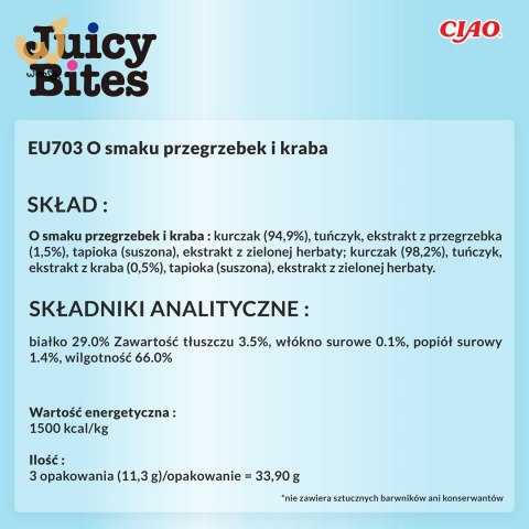 INABA Juicy Bites O smaku przegrzebków i kraba - przysmak dla kota - 3x11,3 g INABA Juicy Bites O smaku przegrzebków i kraba - przysmak dla kota - 3x11,3 g