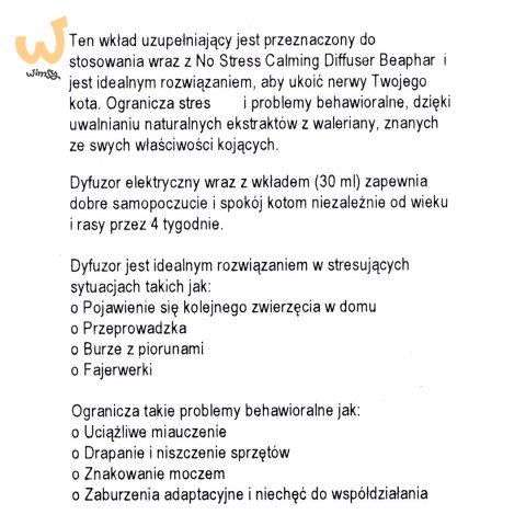 BEAPHAR No Stress - wkład do aromatyzera behawioralnego dla kotów - 30ml BEAPHAR No Stress - wkład do aromatyzera behawioralnego dla kotów - 30ml