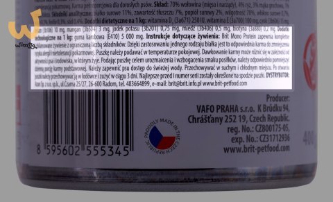 BRIT Mono Protein Beef&Rice - mokra karma z wołowiną i ryżem dla psów dorosłych - 400 g BRIT Mono Protein Beef&Rice - mokra karma z wołowiną i ryżem dla psów dorosłych - 400 g