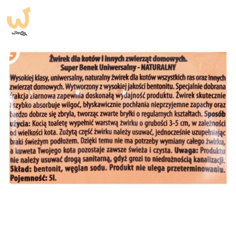 CERTECH Super Benek Uniwersalny Naturalny - żwirek dla kota zbrylający 5 l CERTECH Super Benek Uniwersalny Naturalny - żwirek dla kota zbrylający 5 l