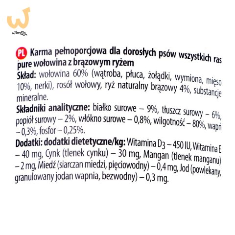 DOLINA NOTECI Premium Pure bogata w wołowinę z ryżem brązowym - mokra karma dla psa - 400g DOLINA NOTECI Premium Pure bogata w wołowinę z ryżem brązowym - mokra karma dla psa - 400g