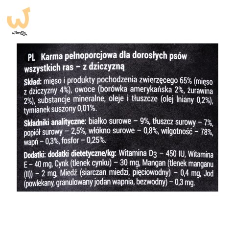 DOLINA NOTECI Rafi z dziczyzną, żurawiną i borówką - mokra karma dla psa - 400g DOLINA NOTECI Rafi z dziczyzną, żurawiną i borówką - mokra karma dla psa - 400g