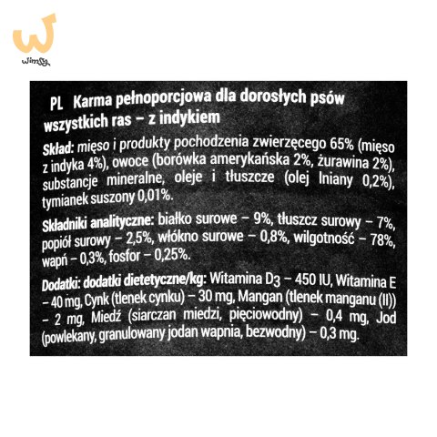 DOLINA NOTECI Rafi z indykiem, żurawiną i borówką - mokra karma dla psa - 400g DOLINA NOTECI Rafi z indykiem, żurawiną i borówką - mokra karma dla psa - 400g