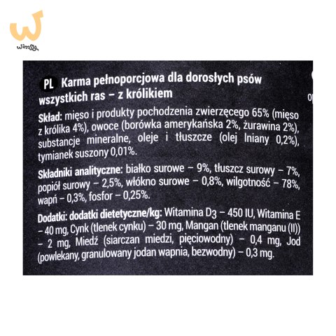 DOLINA NOTECI Rafi z królikiem, żurawiną i borówką - mokra karma dla psa - 400 g DOLINA NOTECI Rafi z królikiem, żurawiną i borówką - mokra karma dla psa - 400 g