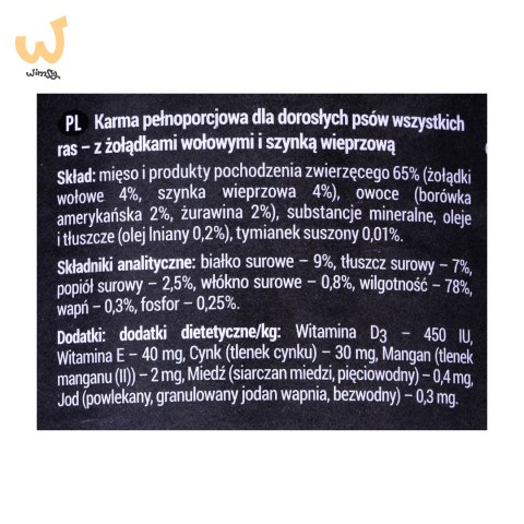 DOLINA NOTECI Rafi żołądki wołowe z szynką - mokra karma dla psa - 400g DOLINA NOTECI Rafi żołądki wołowe z szynką - mokra karma dla psa - 400g