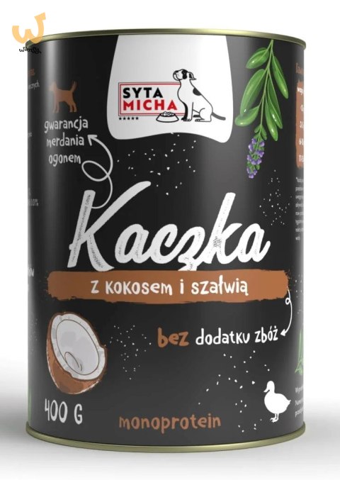 SYTA MICHA mokra psów kaczka z kokosem i szałwią 400g pies SYTA MICHA mokra psów kaczka z kokosem i szałwią 400g pies