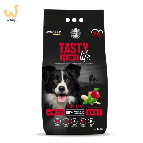 BIOFEED TASTY DOGS LIFE ADULT M&L WITH BEEF 12KG