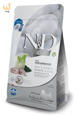 FARMINA N&D WHITE DOG SEA BASS, Spirulina and Fennel Adult Mini - sucha karma dla psów ras białych - 2 kg