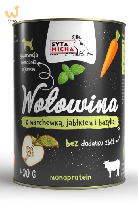 SYTA MICHA mokra karma wołowina z marchewką, jabłkiem i bazylią 400g pies SYTA MICHA mokra karma wołowina z marchewką, jabłkiem i bazylią 400g pies