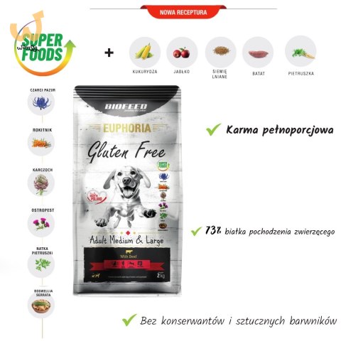 BIOFEED Euphoria G-F psy MID&MAXI wołowina 2kg BIOFEED Euphoria G-F psy MID&MAXI wołowina 2kg