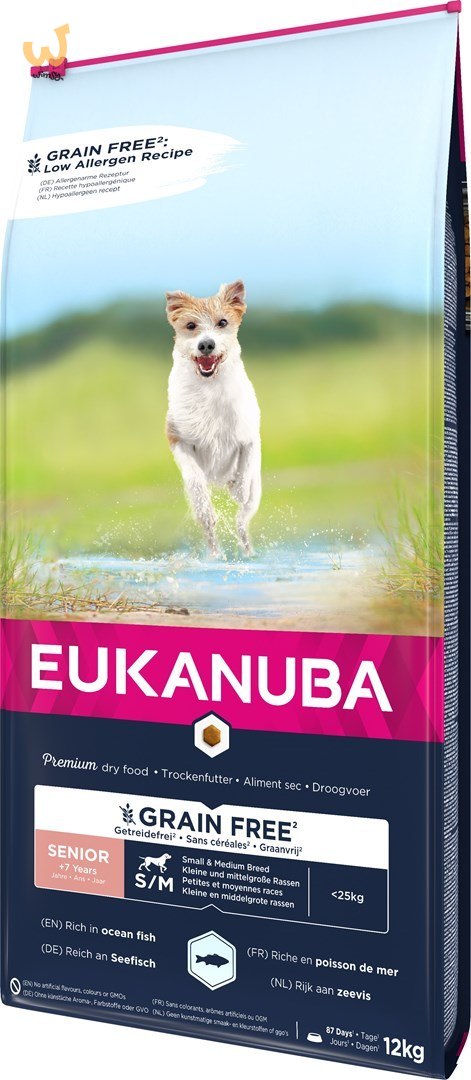 EUKANUBA Grain Free Senior Małe/średnie rasy, Ryby oceaniczne - sucha karma dla psa - 12 kg EUKANUBA Grain Free Senior Małe/średnie rasy, Ryby oceaniczne - sucha karma dla psa - 12 kg