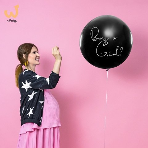 Balon Gender Reveal Chłopiec czy dziewczynka niebieskie konfetti 100cm Balon Gender Reveal Chłopiec czy dziewczynka niebieskie konfetti 100cm